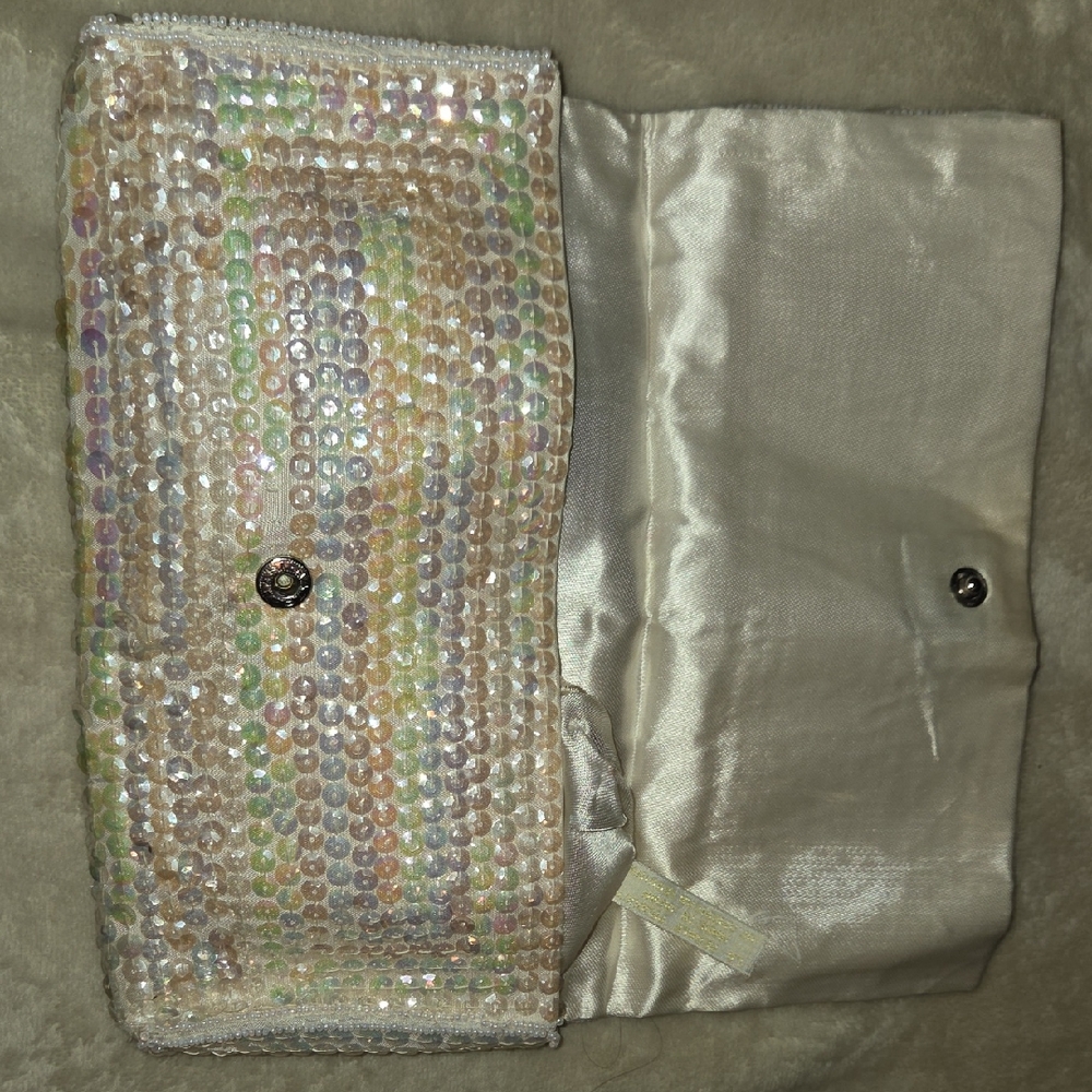 La Regale Sequin Clutch - Cream and Multicolor